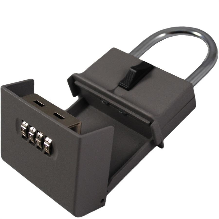 Portable combination lock key safe storage box, detail view