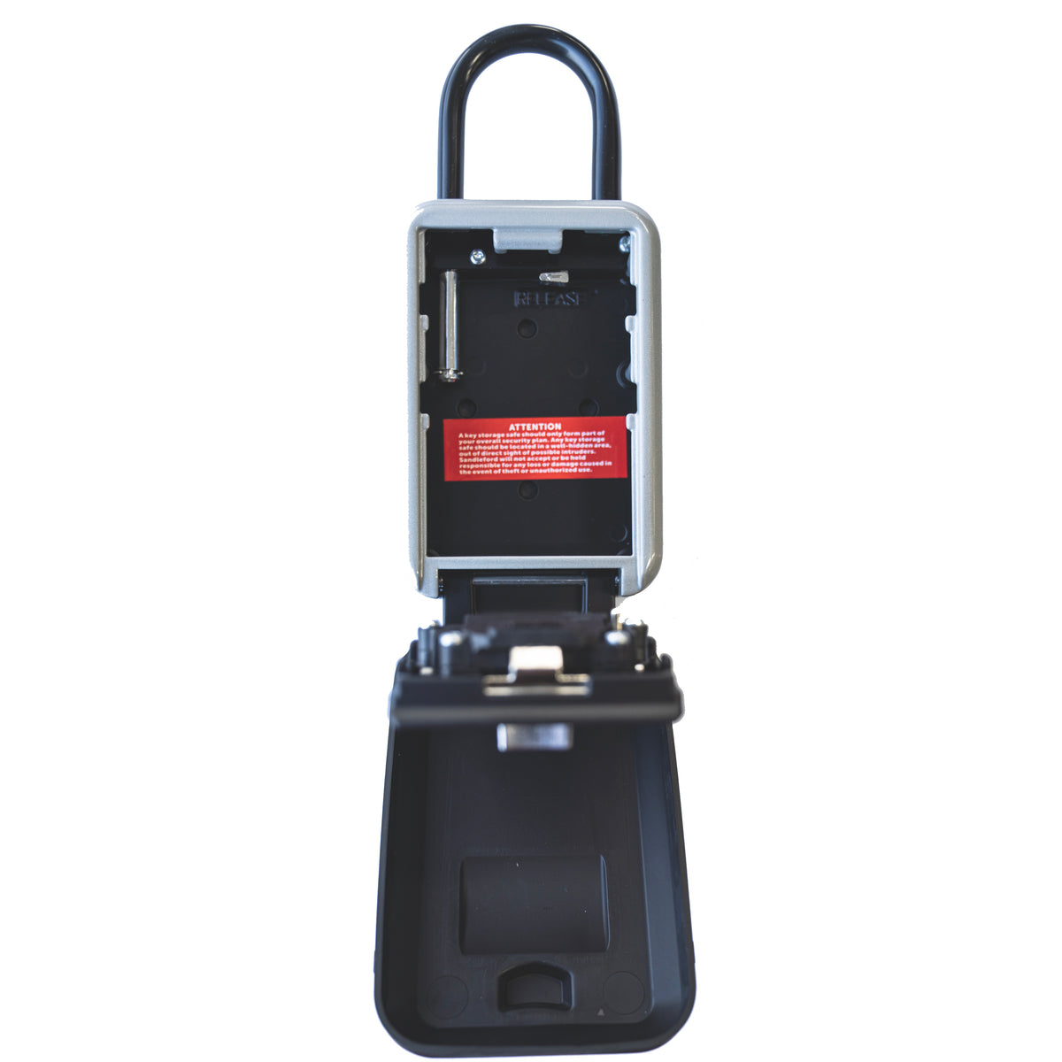 Padlock combination lock key safe storage box, detail view