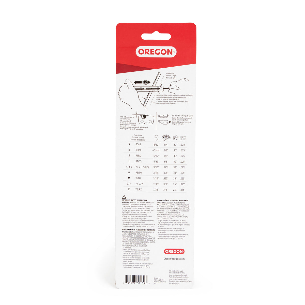 Oregon 5/32 inch chainsaw sharpening file and guide, detail view