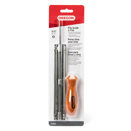 Oregon 5/32 inch chainsaw sharpening file and guide, angle view