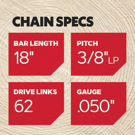 Oregon 18 inch chainsaw bar and chain combination, angle view