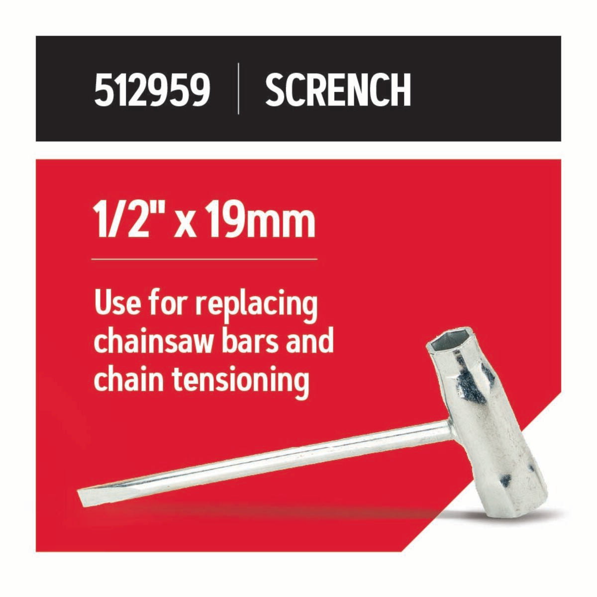 Oregon chainsaw scrench combination wrench and screwdriver, in use