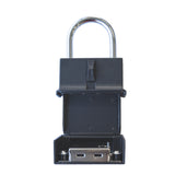 Portable combination lock key safe storage box, angle view
