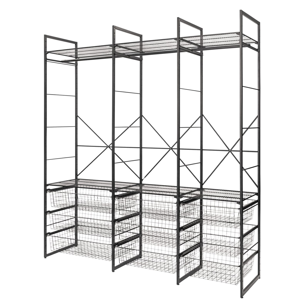 Simply Tools open wardrobe system clothes storage rack with wire baskets