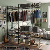 Simply Tools open wardrobe system clothes storage rack with wire baskets, side view