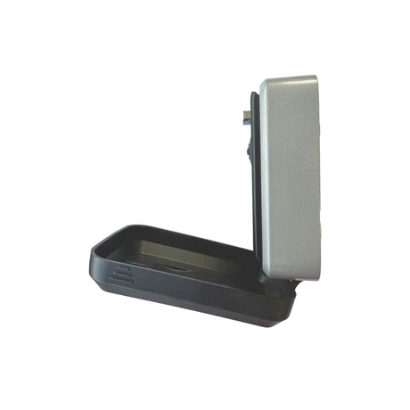 Wall mounted combination lock key safe with cover, angle view