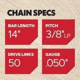 Oregon T50 VersaCut chainsaw chain for 14 inch bar, detail view