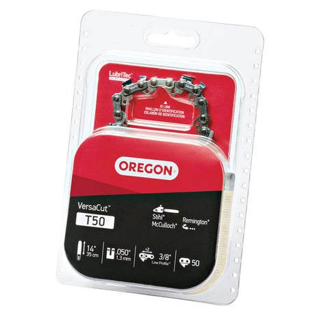 Oregon T50 VersaCut chainsaw chain for 14 inch bar, in use