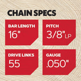 Oregon T55 VersaCut chainsaw chain for 16 inch bar, in use