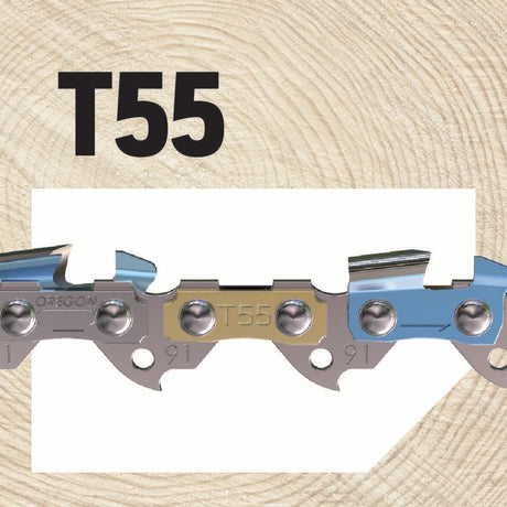 Oregon T55 VersaCut chainsaw chain for 16 inch bar, close-up